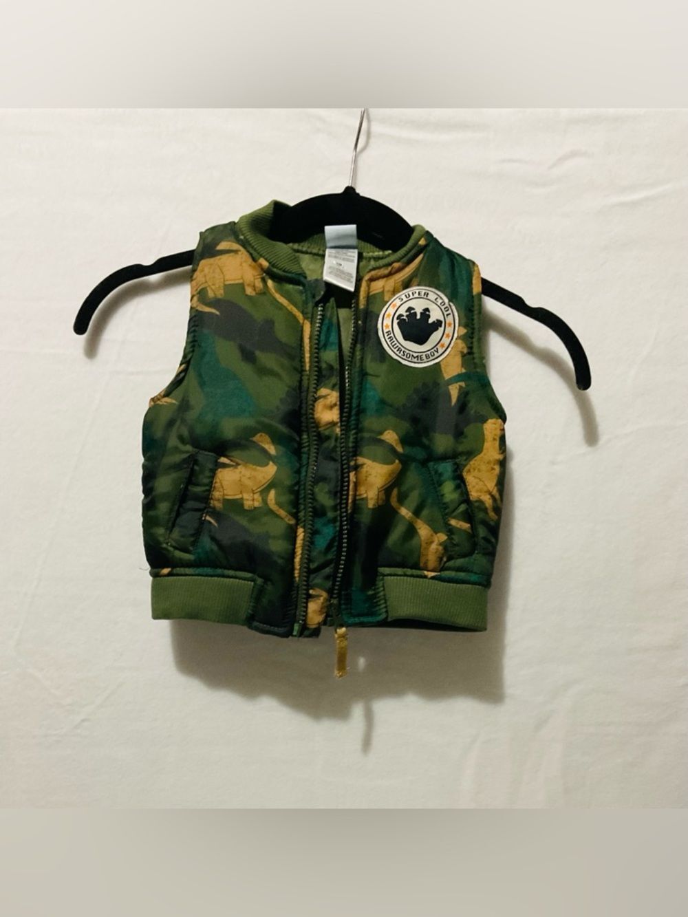 Little Lad Toddler Boys 18M Dinosaur Camo Puffer Vest Green Gold Rawrsome